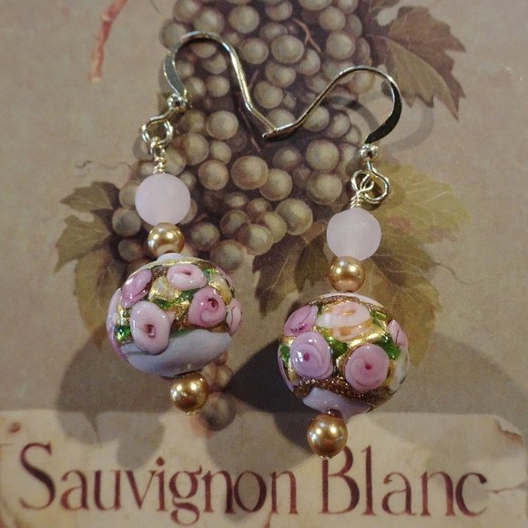 Handcrafted drop-style earrings in Murano millefiori with silver & gold accents - Picture 8 of 9